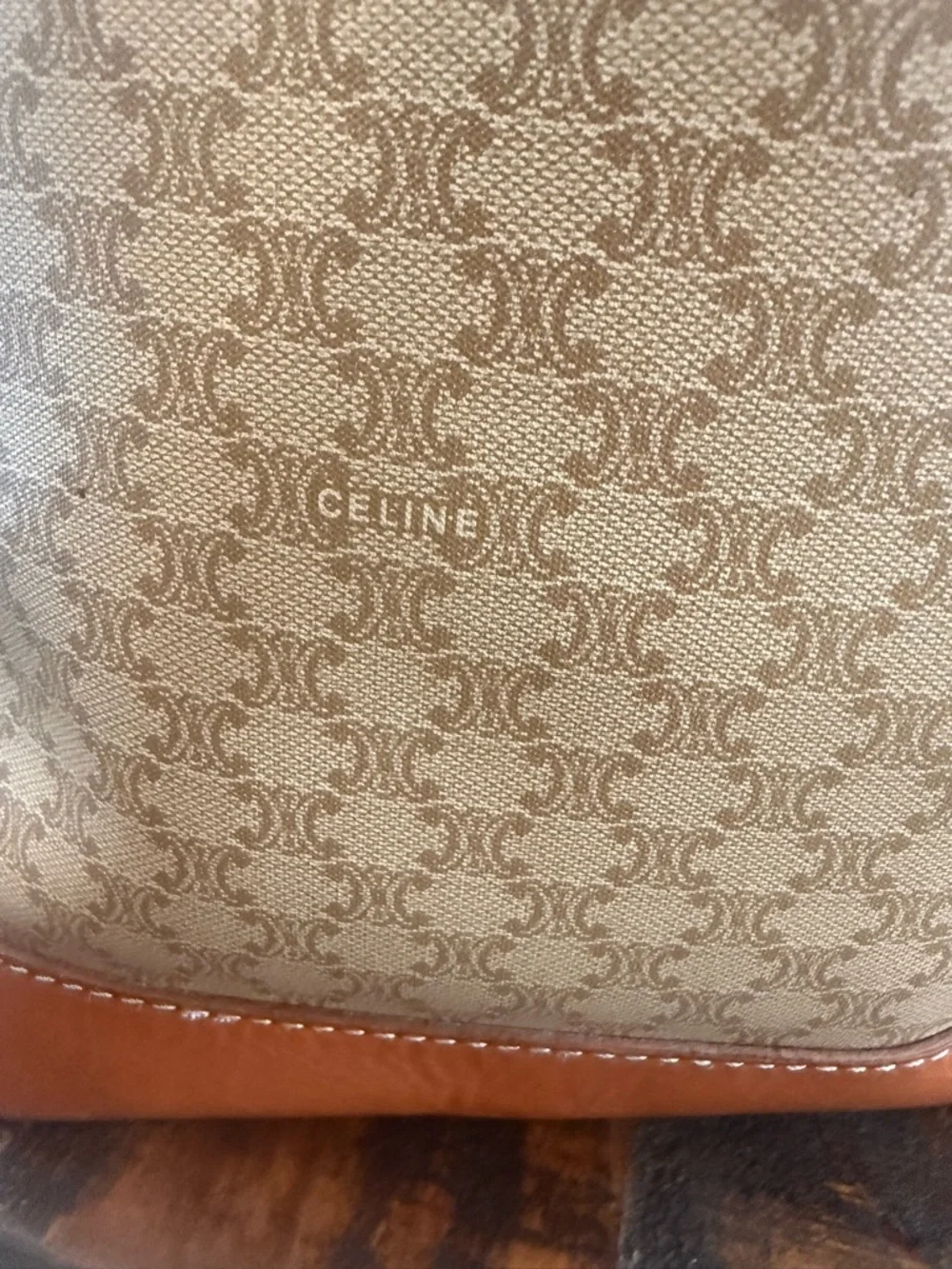 Celine Beige & Brown Canvas Bucket Shoulder Bag - Picture 2 of 12